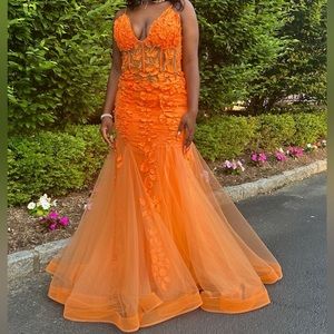 Orange Designer 👗 Dress wore one nigh at HS Prom needs dry cleaning bundle & $$